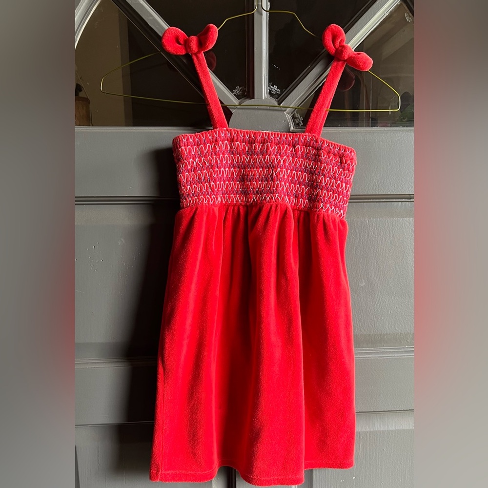 Cat & Jack Girl's Red Terry Swim Cover Up Dress With Bows Size M 8